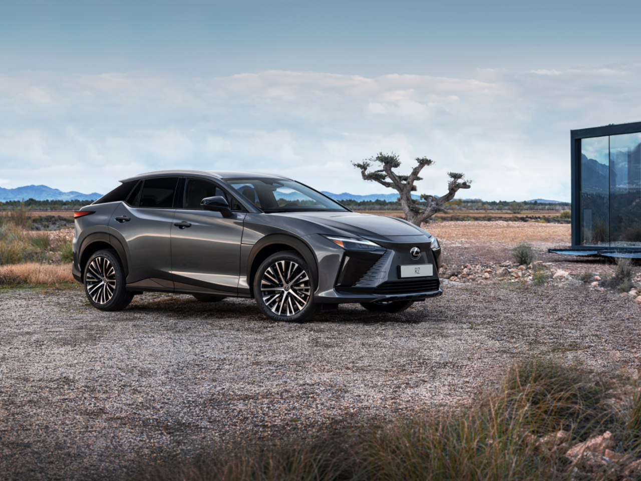 Lexus RZ parked in a rural area